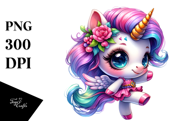 Dancing Unicorn with Floral Wreath PNG