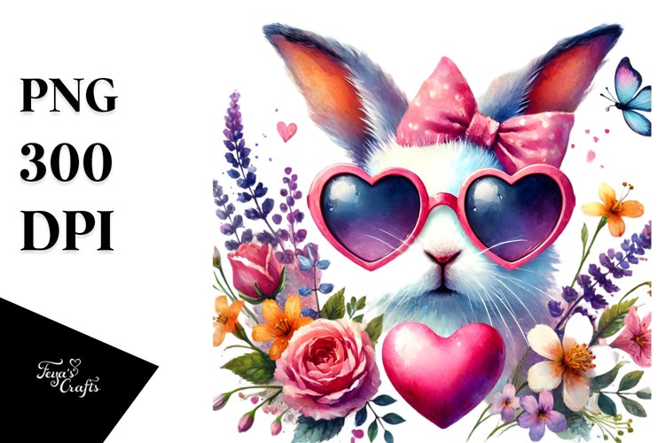 Easter Bunny with Heart Sunglasses Showing Heart Sign PNG
