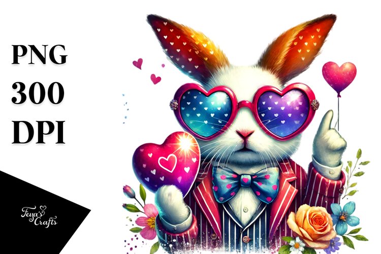 Easter Bunny with Heart Sunglasses Showing Heart Sign PNG