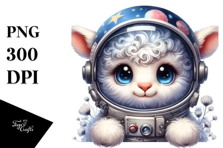 Cute Baby Lamb with Astronaut Helmet, PNG