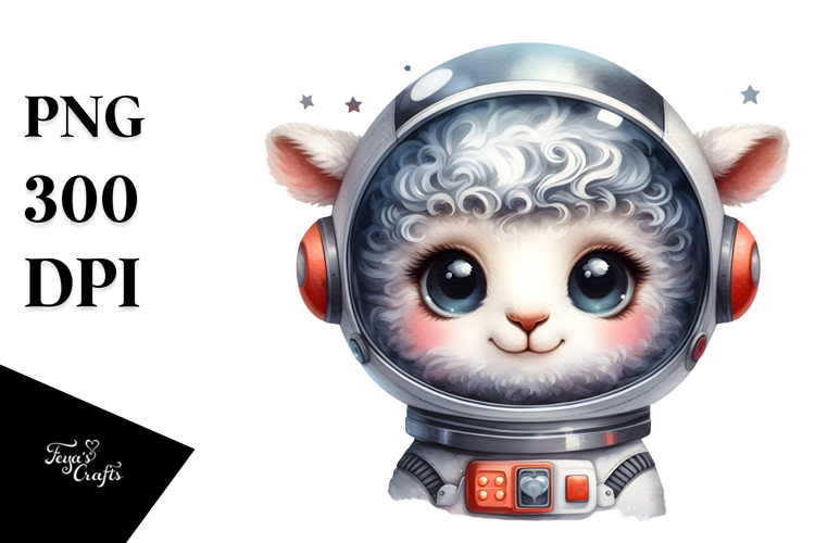 Cute Baby Lamb with Astronaut Helmet, PNG