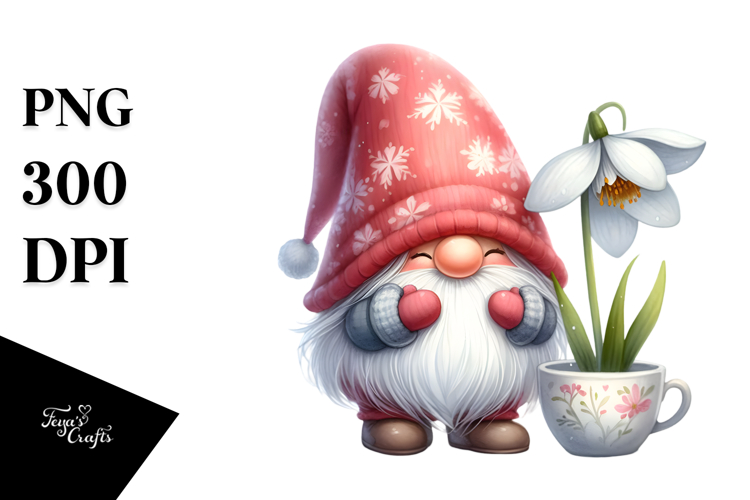 Cute Gnome with Snowdrop, Transparent PNG