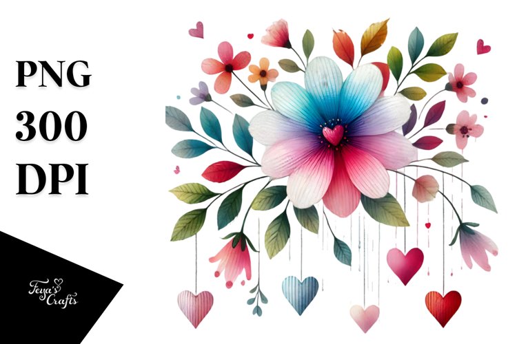Boho Flower with Hanging Hearts PNG