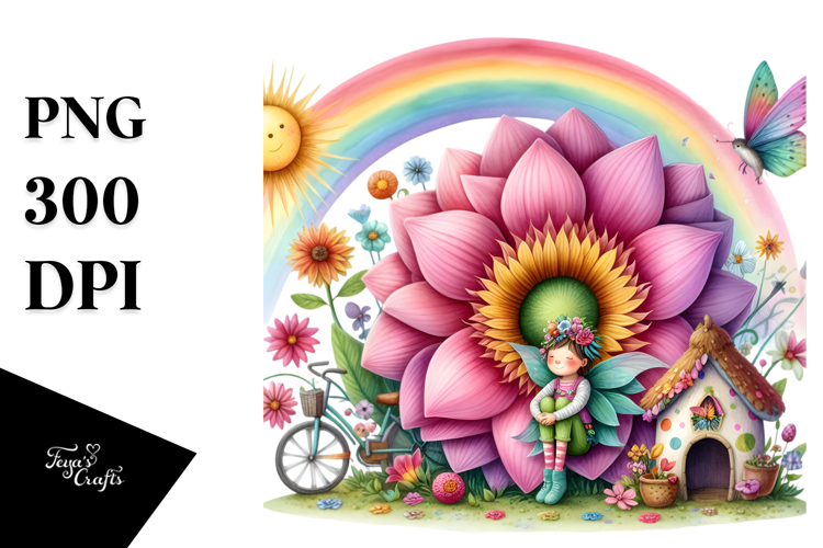 cute fairy house rainbow bird | Sublimation | Clipart