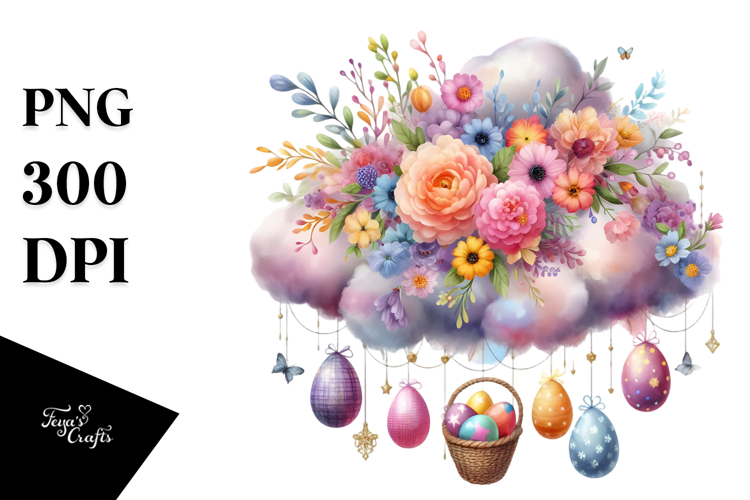 Watercolor Colorful Cloud with Easter Eggs PNG
