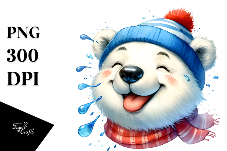 Vibrant Watercolor Cute Polar Bear Tongue Out Wind