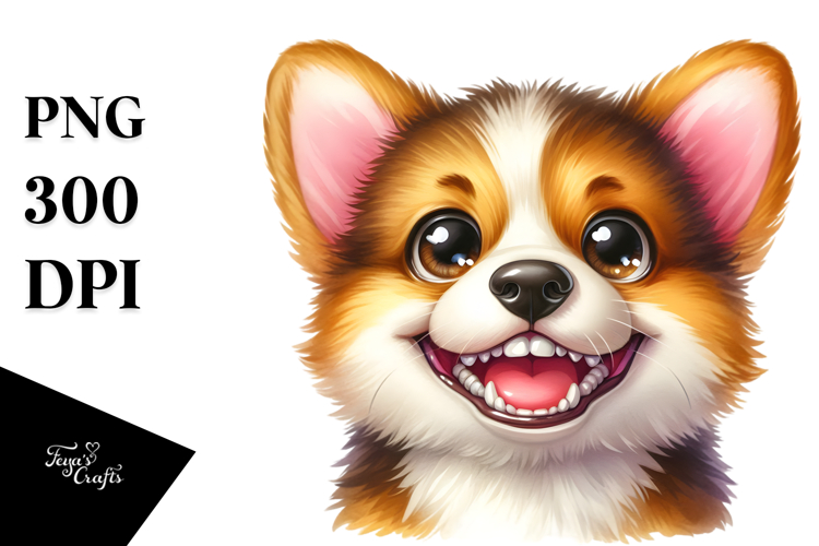 Watercolor Corgi Baby Goofy Smile