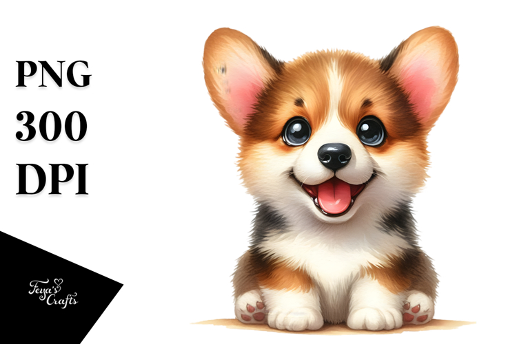 Watercolor Corgi Baby Goofy Smile