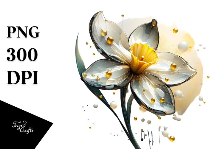 Glossy Daffodil Watercolor Splash PNG