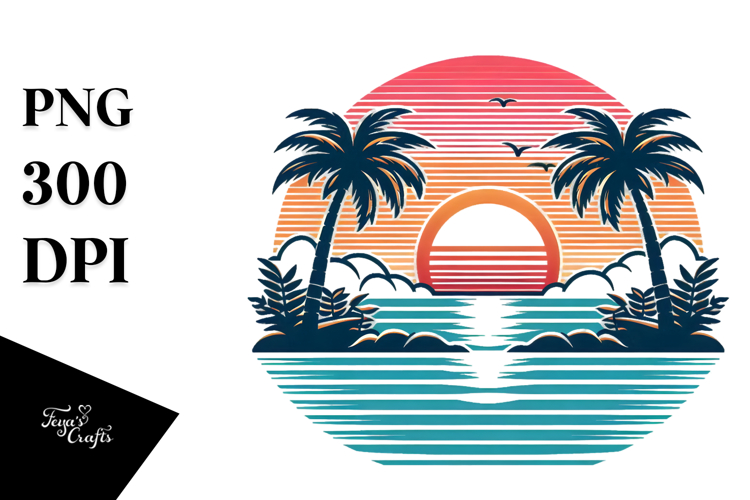 Retro Tropical Sunset, PNG