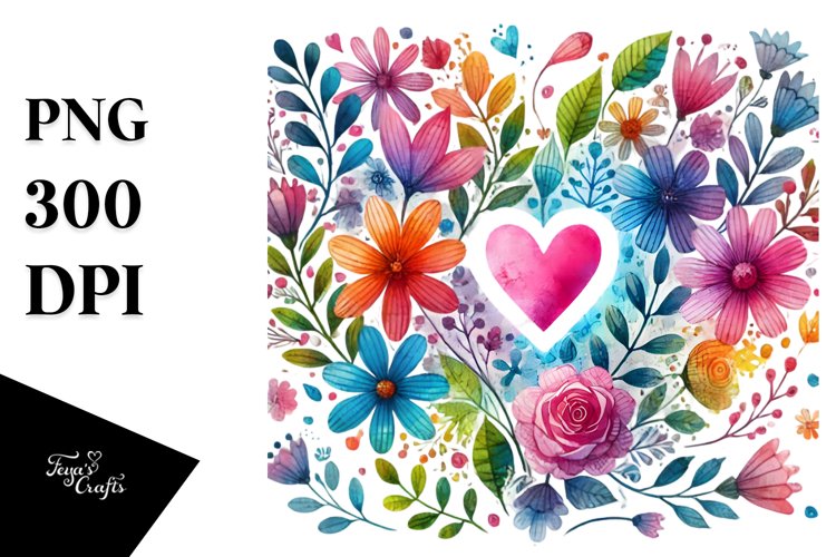 Simple Watercolor Flower Body with Heart PNG example image 1