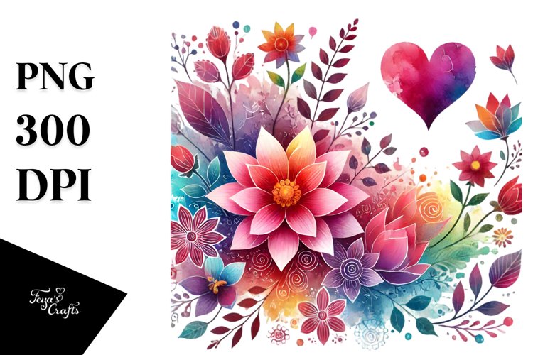 Simple Watercolor Flower Body with Heart PNG example image 1