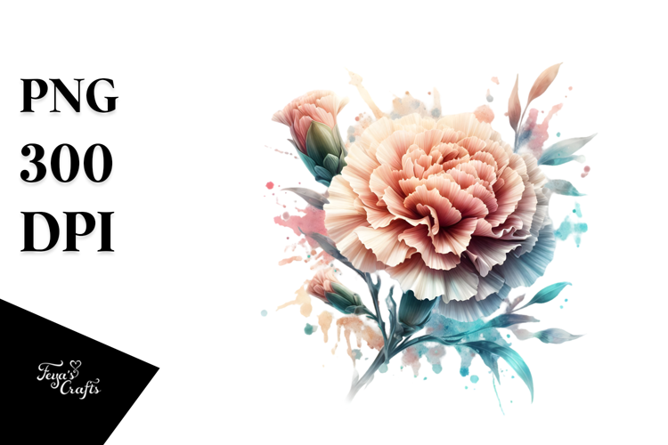 Carnation with Watercolor Splash, PNG