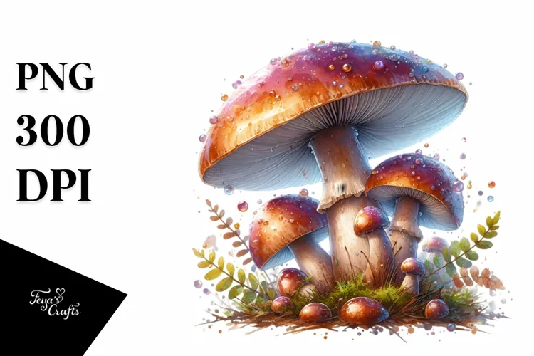 Shiny Mushroom with Watercolor Splash