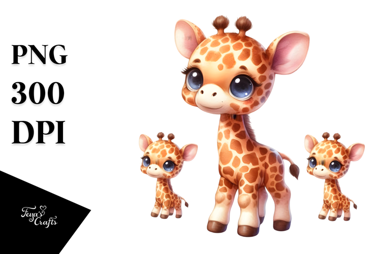 Digital Watercolor of Cute Baby Giraffe PNG