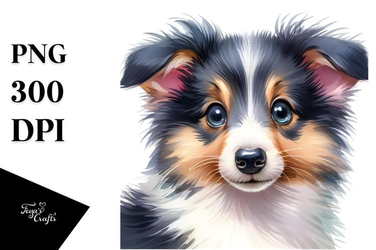 Watercolor Collie Funny Baby Eyes