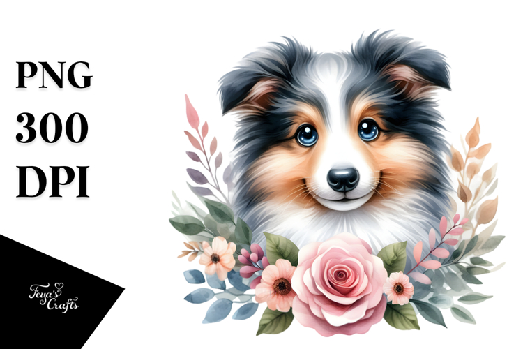 Watercolor Collie Funny Baby Eyes