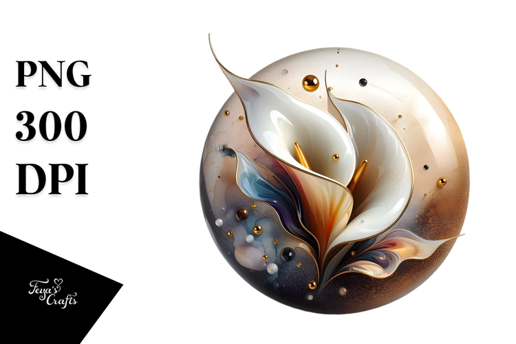 Glossy Calla Lily, Round Watercolor Splash