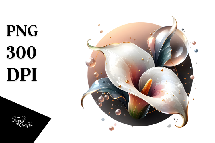 Glossy Calla Lily, Round Watercolor Splash