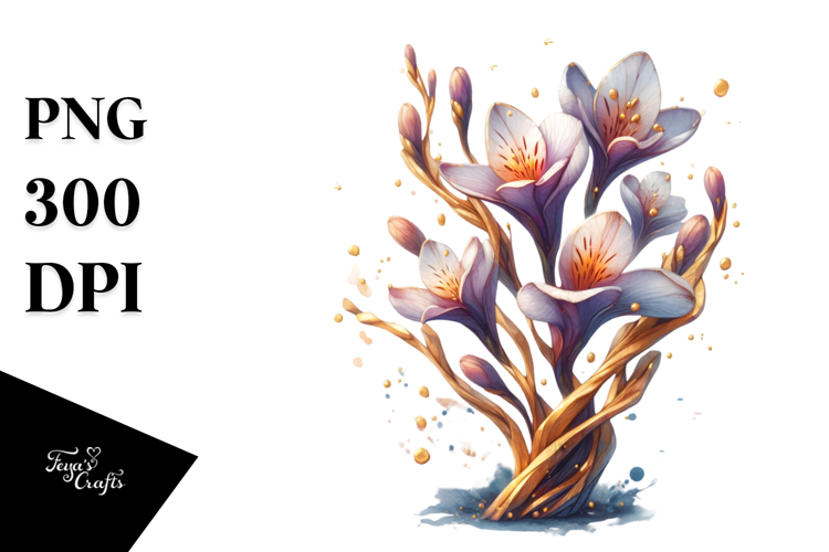 Golden Wooden Freesia Watercolor