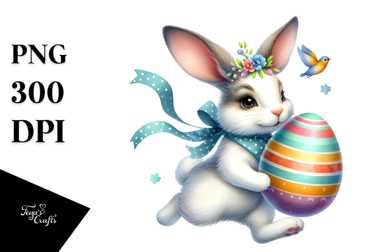 Funny Bunny Running with Easter Egg PNG
