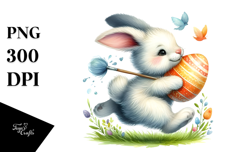 Funny Bunny Running with Easter Egg PNG