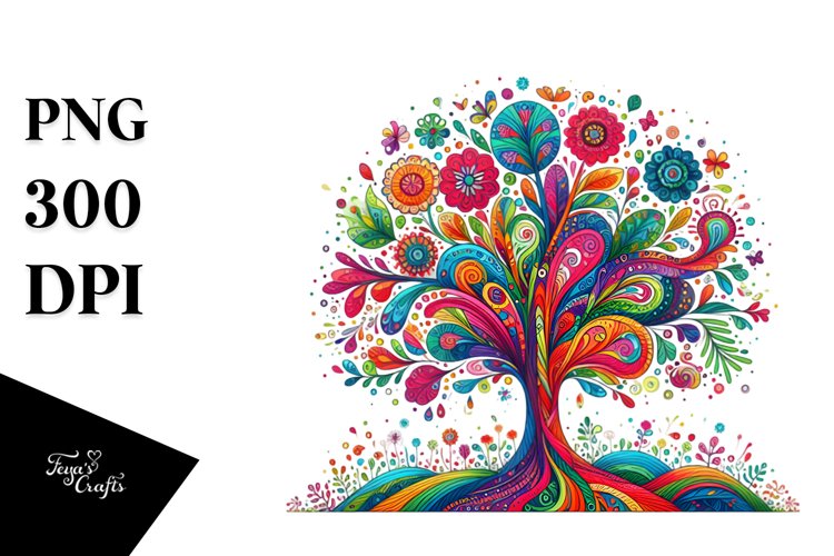 Colorfull Vibrant Tree Watercolor Clipart