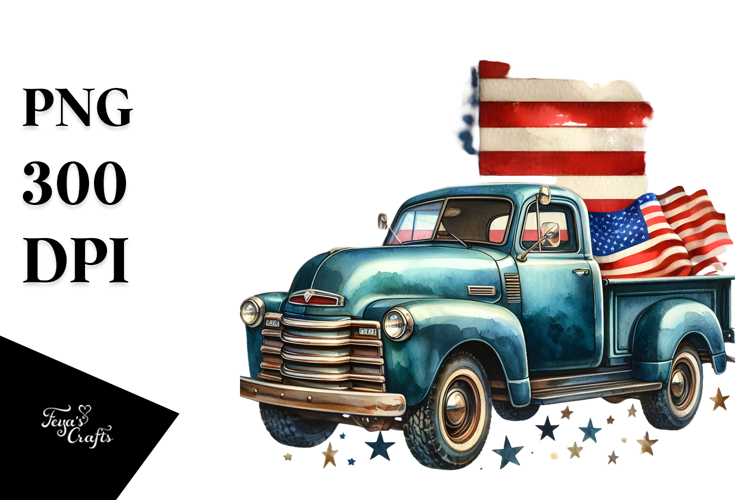 Vintage Pickup Truck with USA Flag PNG