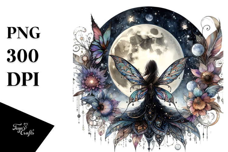 Gothic Fairy on the Moon PNG