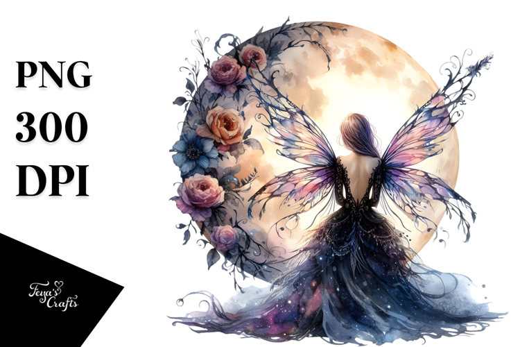 Gothic Fairy on the Moon PNG