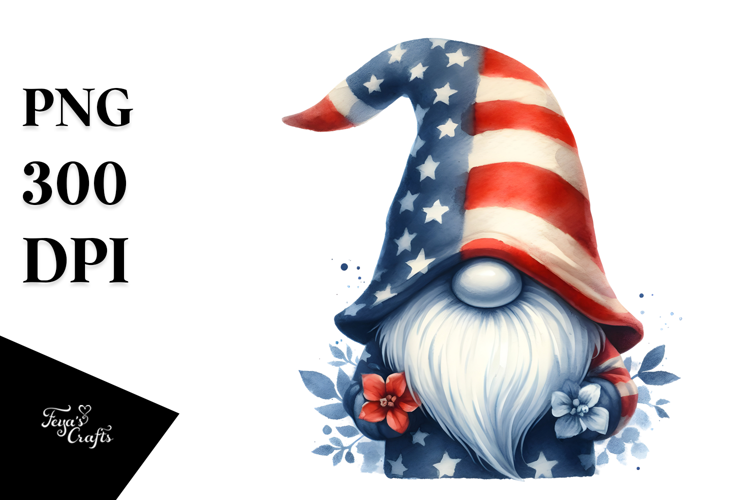 Washed Watercolor Patriotic Gnome USA Colors