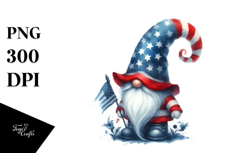 Washed Watercolor Patriotic Gnome USA Colors