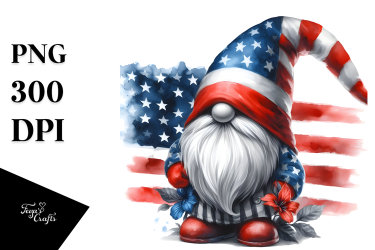 Washed Watercolor Patriotic Gnome USA Colors