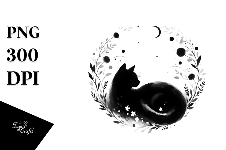 Simple Black Cat Digital Painting, Transparent PNG example image 1