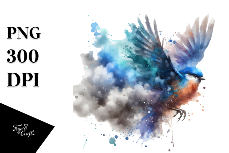 Watercolor Bird with Splashes, PNG