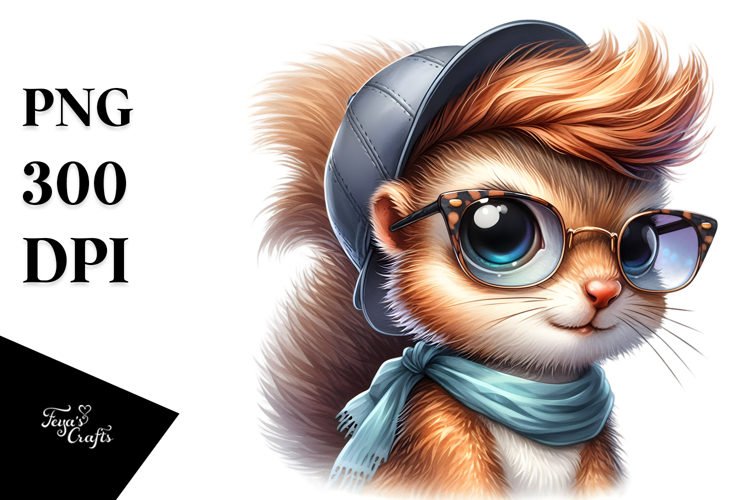 Energetic Baby Squirrel with Cool Hair, PNG