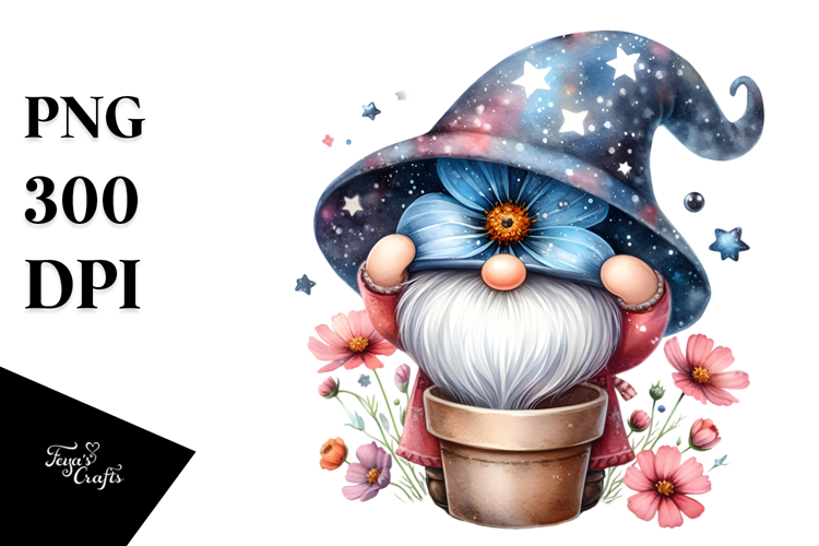 Cute Gnome with Cosmos PNG