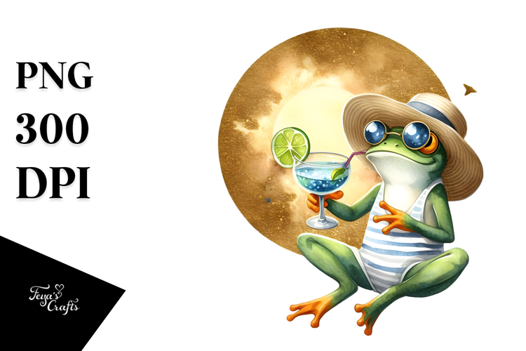 Funky Frog in Beachwear Drinking Cocktail PNG