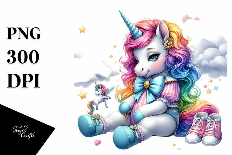 colorful baby unicorn with Stage, Sublimation PNG