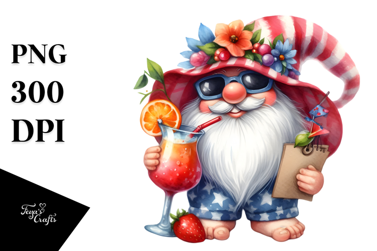 Whimsical Gnome with Cocktail PNG