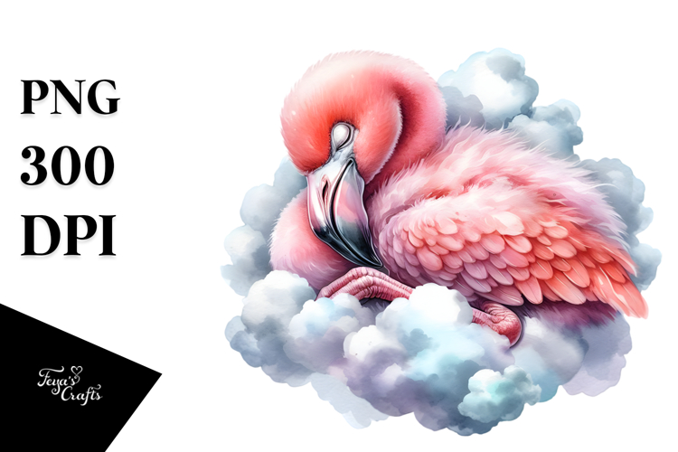 Baby Flamingo Sleeping on Cloud Sublimation Clipart