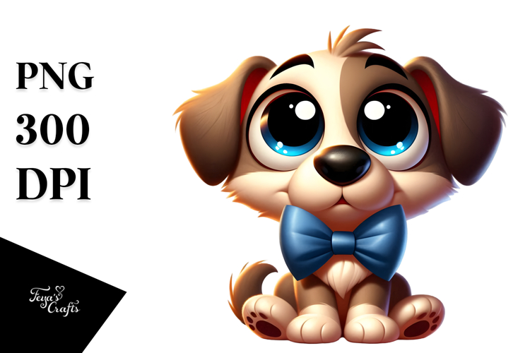 Silly Cartoon Puppy with Bow Tie PNG
