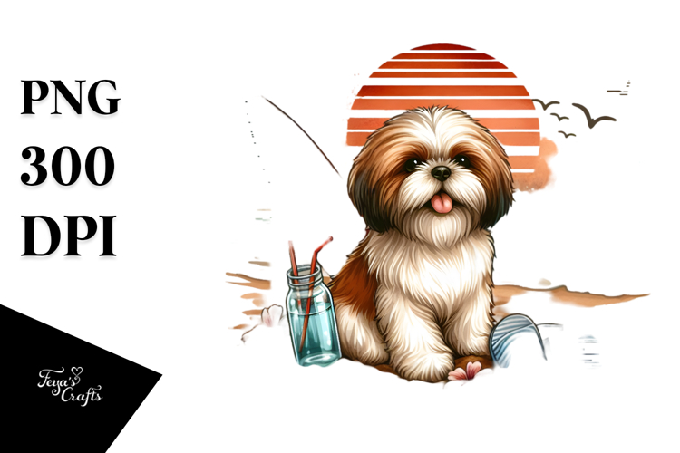 Watercolor Shih Tzu by the Beach