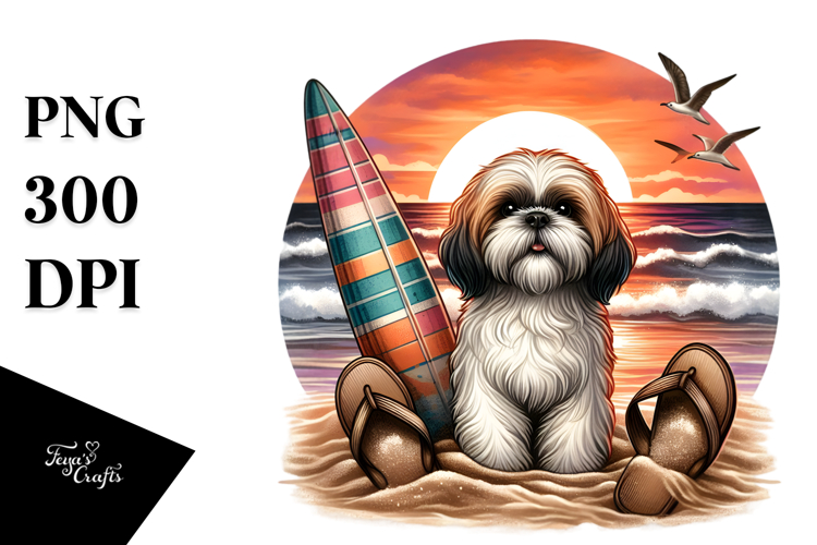 Watercolor Shih Tzu by the Beach
