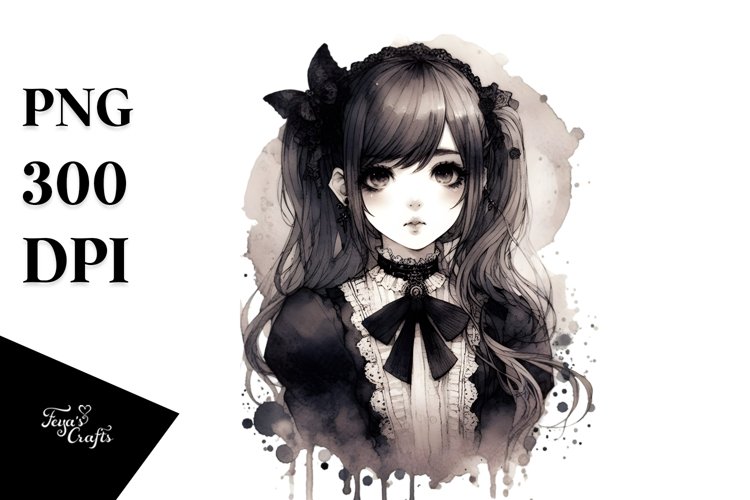 Washed Watercolor Gothic Girl | Sublimation | Clipart