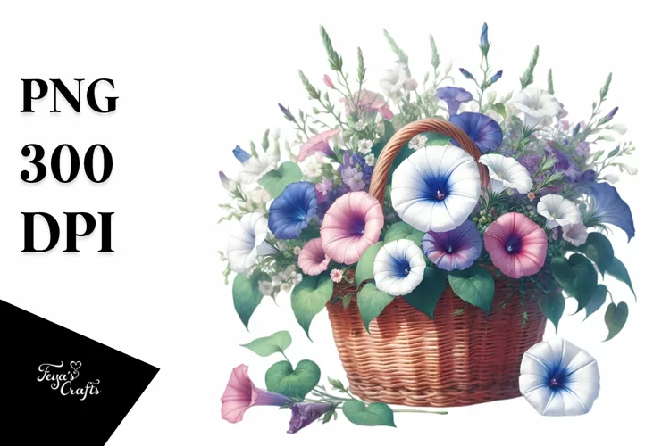 Morning Glory Basket Clipart