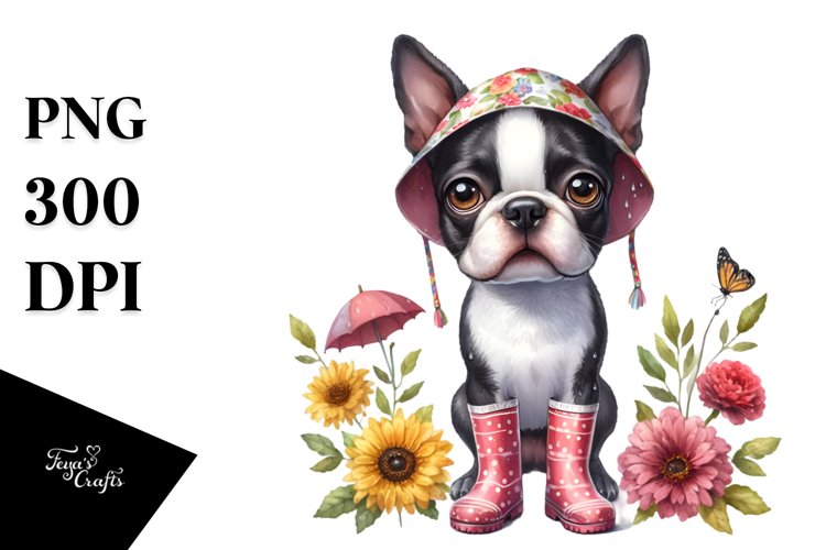 Boston Terrier Rain Boots Splash | Clipart