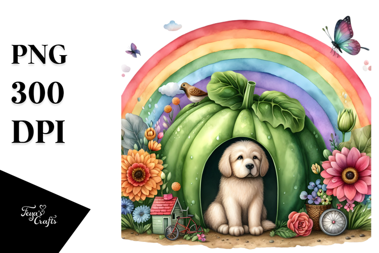 Colorful Vegetable Rainbow Dog,Bicycle | Watercolor
