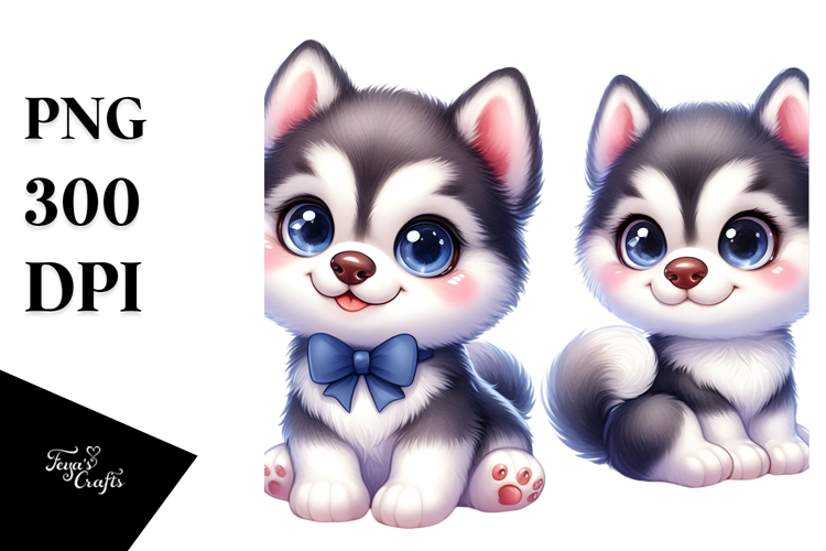 Watercolor Cute Siberian Husky PNG