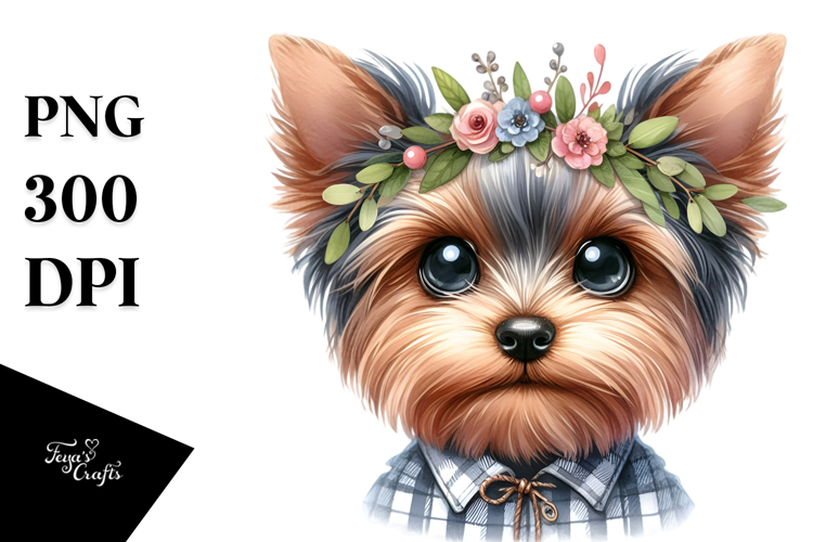 Watercolor Yorkipoo Big Eyes Wreath Clipart